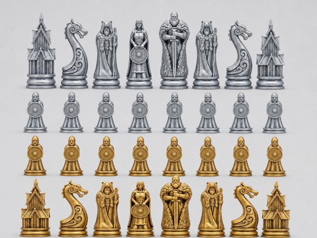 Wikinger-Schachfigurenset – komplettes 32-teiliges, 3D-gedrucktes PLA-Schachset | Geschenk für Schachfans | Sammlerstück | Made in Germany FehnFactory
