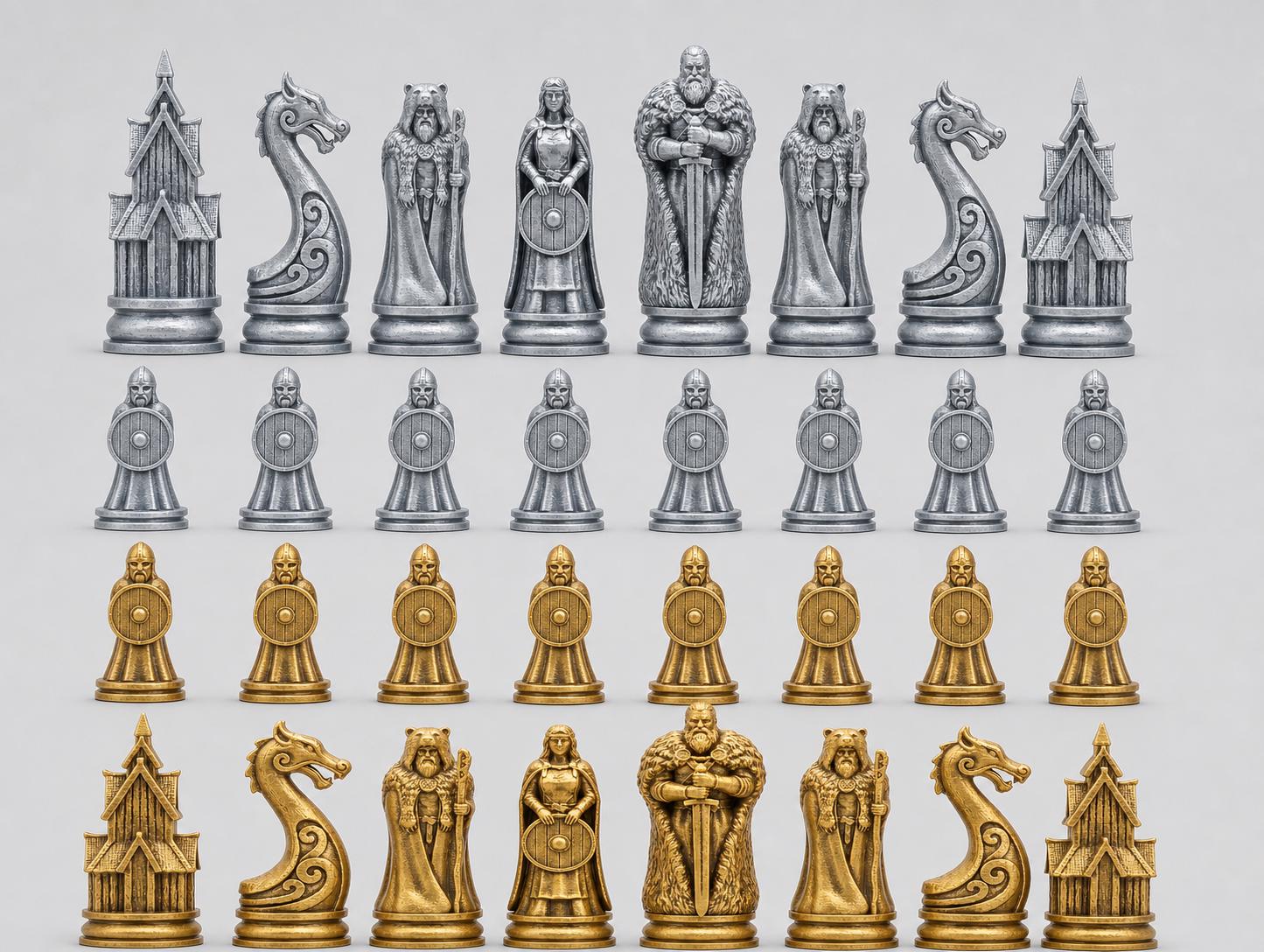 Wikinger-Schachfigurenset – komplettes 32-teiliges, 3D-gedrucktes PLA-Schachset | Geschenk für Schachfans | Sammlerstück | Made in Germany FehnFactory