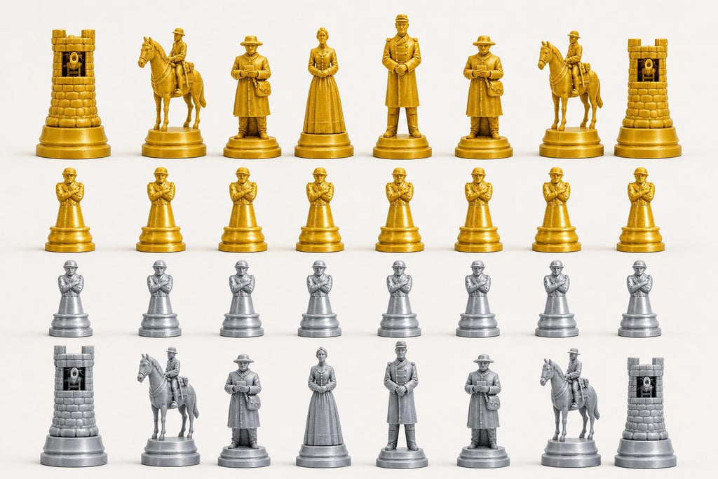 Nordstaaten-Schachfigurenset – Amerikanischer Bürgerkrieg – komplettes 32-teiliges, 3D-gedrucktes PLA-Schachset | Made in Germany FehnFactory