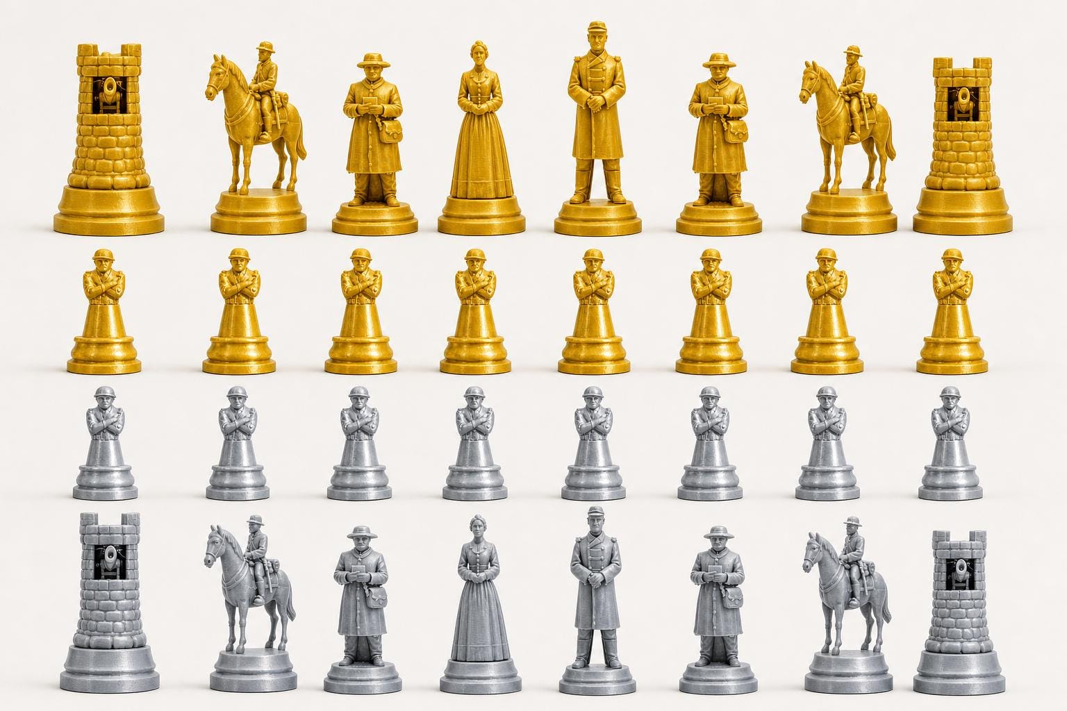 Nordstaaten-Schachfigurenset – Amerikanischer Bürgerkrieg – komplettes 32-teiliges, 3D-gedrucktes PLA-Schachset | Made in Germany FehnFactory