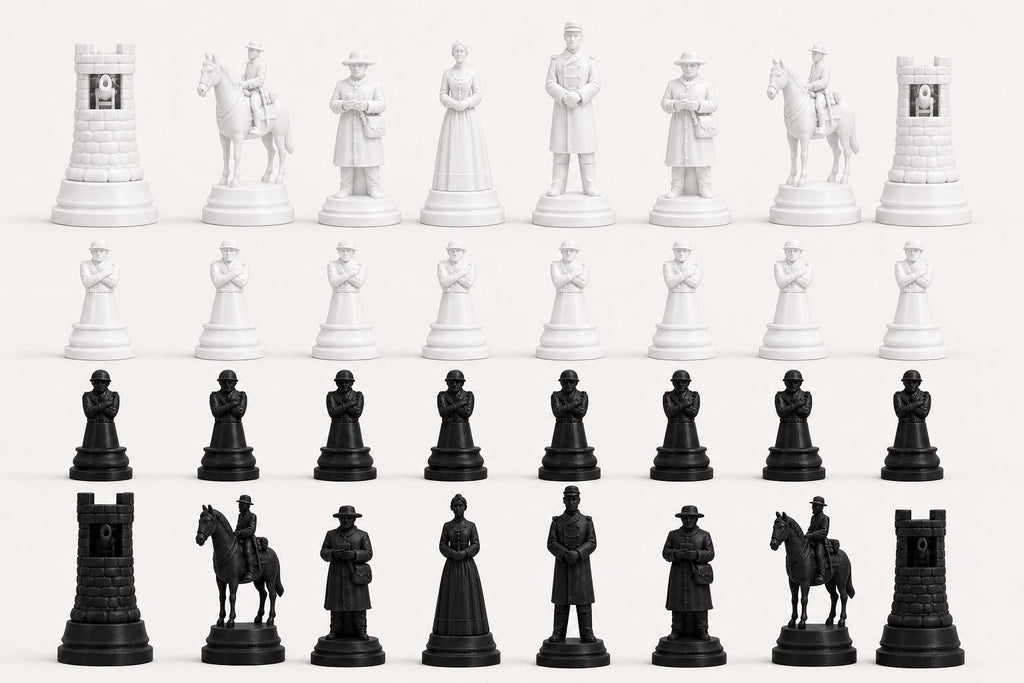 Nordstaaten-Schachfigurenset – Amerikanischer Bürgerkrieg – komplettes 32-teiliges, 3D-gedrucktes PLA-Schachset | Made in Germany FehnFactory