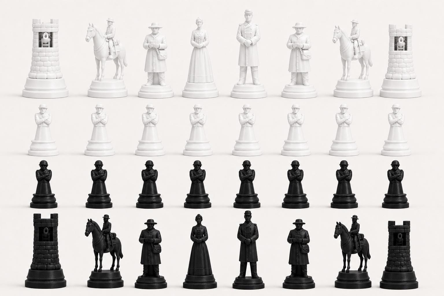 Nordstaaten-Schachfigurenset – Amerikanischer Bürgerkrieg – komplettes 32-teiliges, 3D-gedrucktes PLA-Schachset | Made in Germany FehnFactory