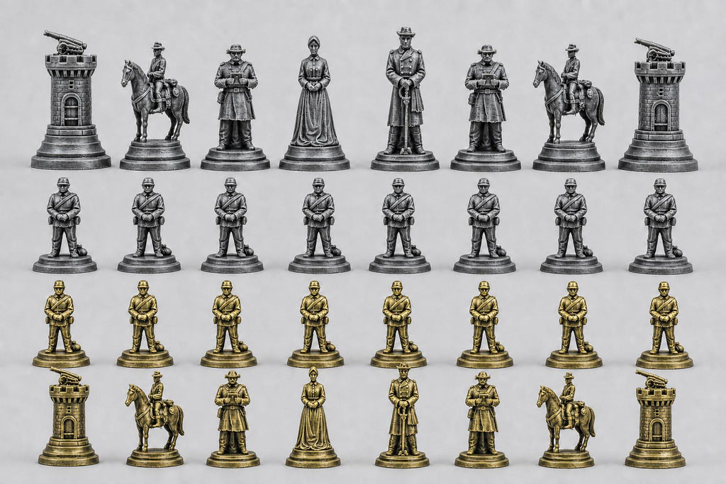 Südstaaten-Schachfigurenset – Amerikanischer Bürgerkrieg – komplettes 32-teiliges, 3D-gedrucktes PLA-Schachset | Made in Germany FehnFactory