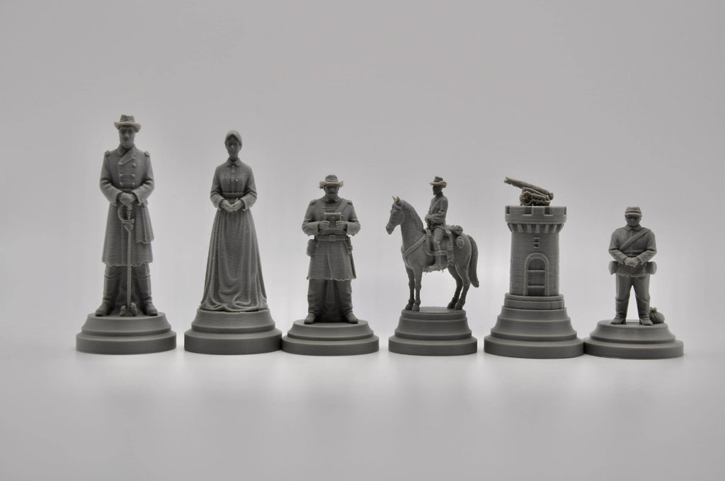 Südstaaten-Schachfigurenset – Amerikanischer Bürgerkrieg – komplettes 32-teiliges, 3D-gedrucktes PLA-Schachset | Made in Germany FehnFactory