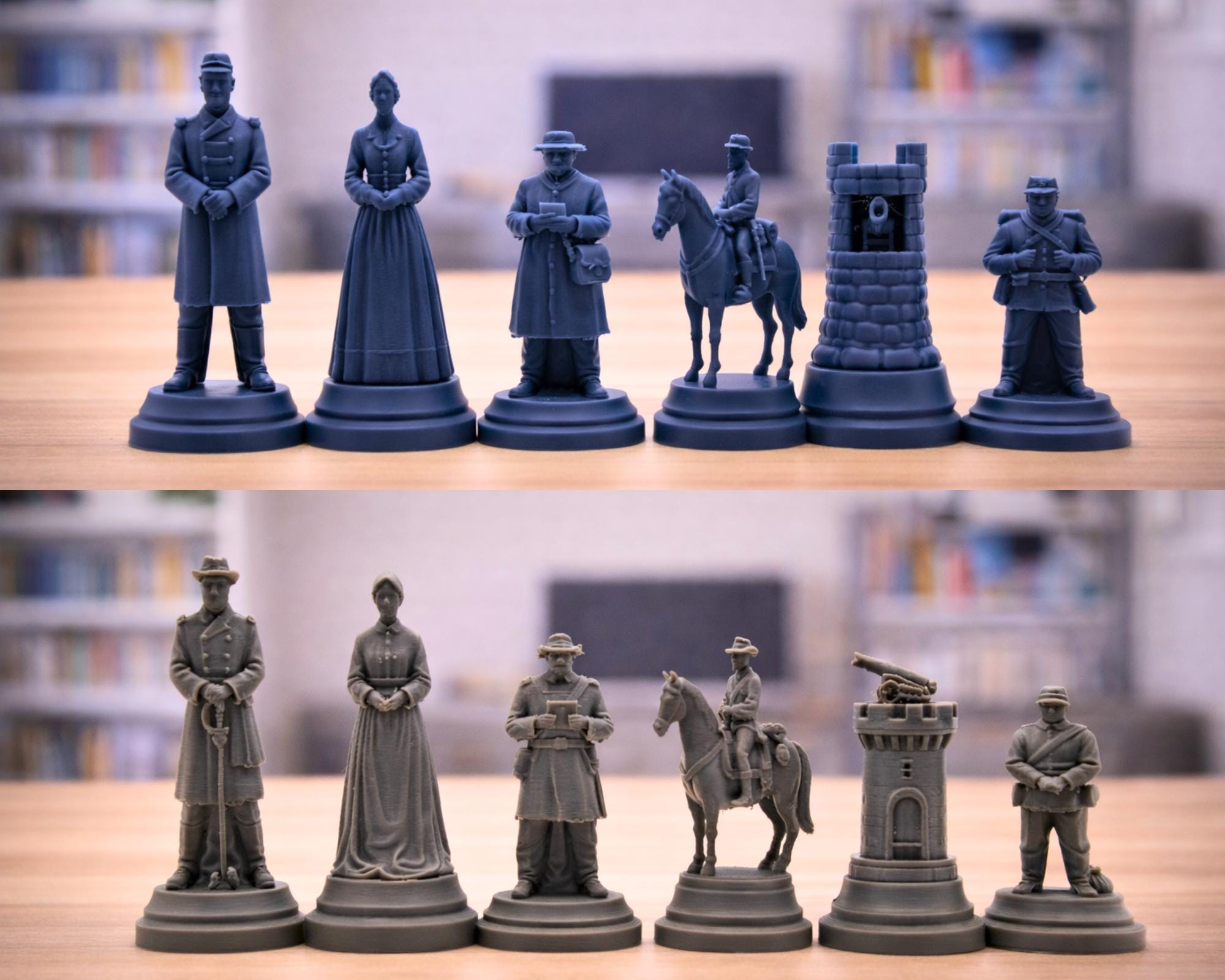 Südstaaten-Schachfigurenset – Amerikanischer Bürgerkrieg – komplettes 32-teiliges, 3D-gedrucktes PLA-Schachset | Made in Germany FehnFactory