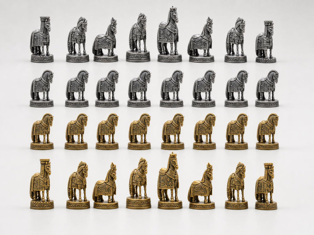Chinesisch-imperiales Pferde-Schachfigurenset – komplettes 32-teiliges, 3D-gedrucktes PLA-Schachset | Sammlerstück | Made in Germany FehnFactory