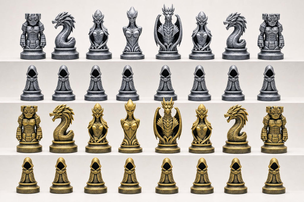 Fantasy-Schachfigurenset – komplettes 32-teiliges, 3D-gedrucktes PLA-Schachset | Geschenk für Schachfans | Sammlerstück | Made in Germany FehnFactory