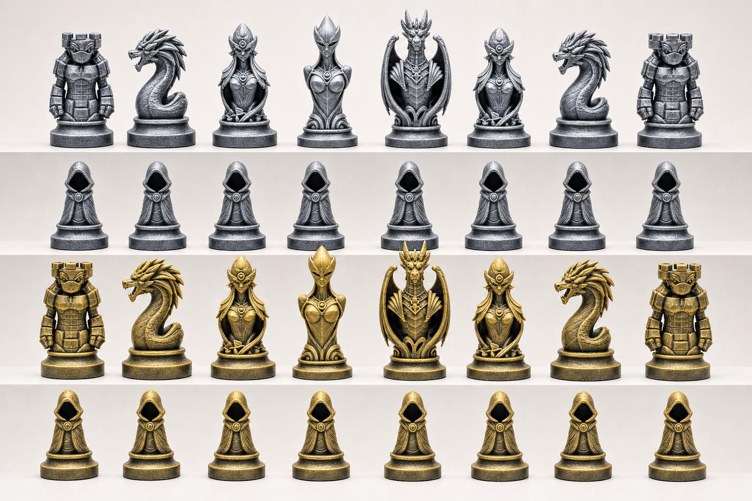 Fantasy-Schachfigurenset – komplettes 32-teiliges, 3D-gedrucktes PLA-Schachset | Geschenk für Schachfans | Sammlerstück | Made in Germany FehnFactory