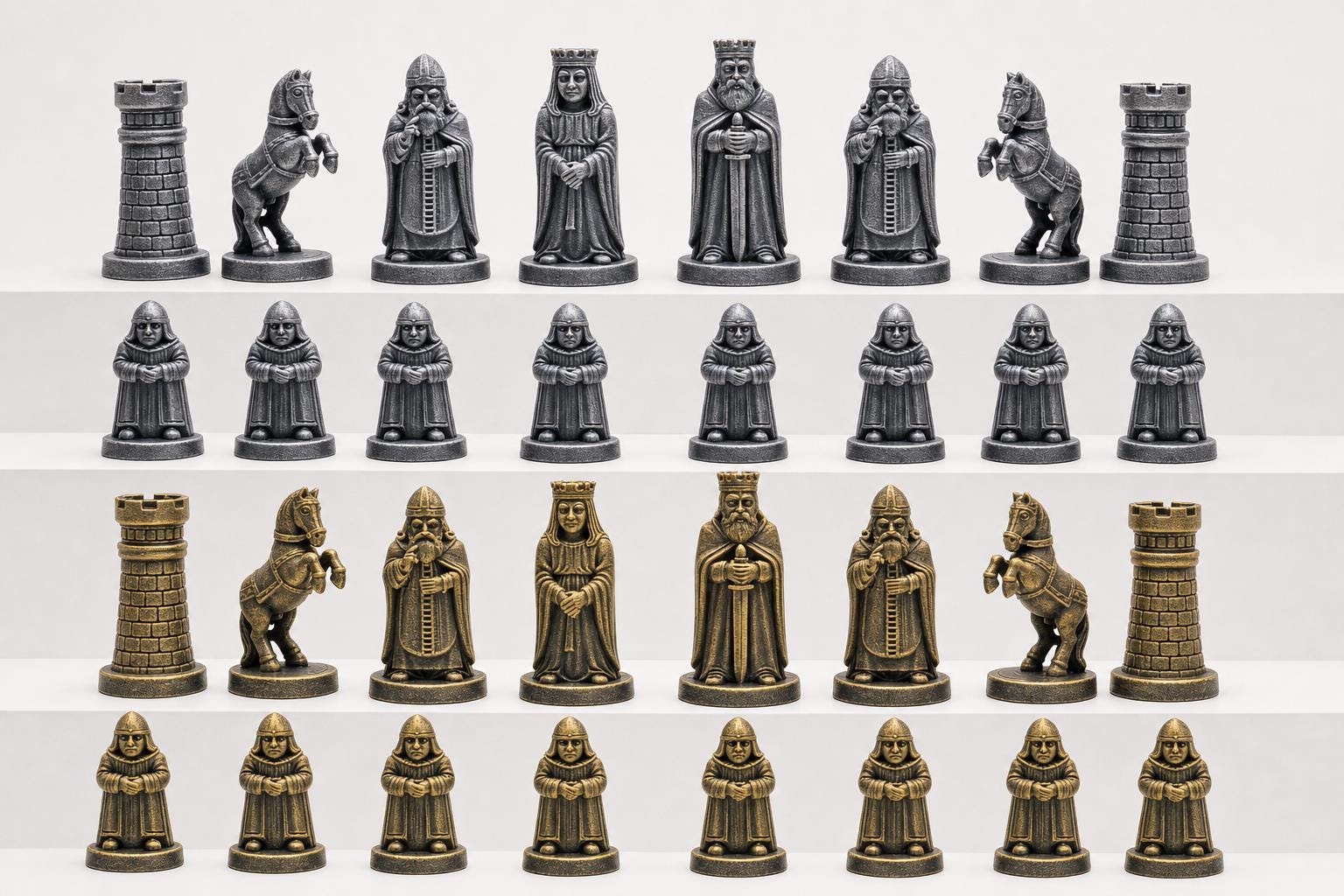 Alte-Welt-Schachfigurenset – komplettes 32-teiliges, 3D-gedrucktes PLA-Schachset | Geschenk für Schachfans | Sammlerstück | Made in Germany FehnFactory