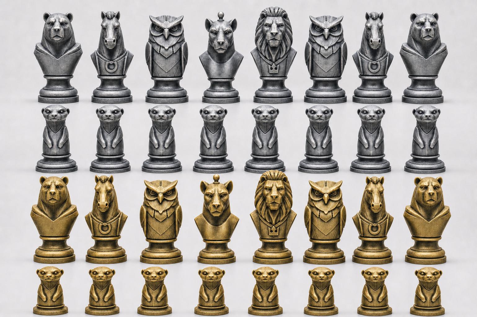 Wildtiere-Schachfigurenset – komplettes 32-teiliges, 3D-gedrucktes PLA-Schachset | Geschenk für Schachfans | Sammlerstück | Made in Germany FehnFactory