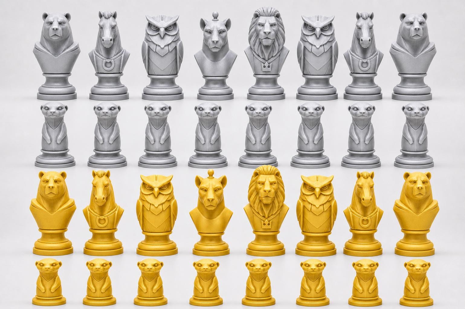 Wildtiere-Schachfigurenset – komplettes 32-teiliges, 3D-gedrucktes PLA-Schachset | Geschenk für Schachfans | Sammlerstück | Made in Germany FehnFactory