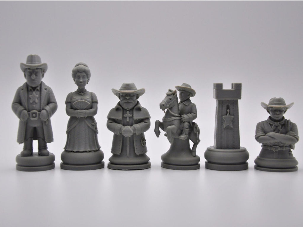 Western-Cowboys-Schachfigurenset – komplettes 32-teiliges, 3D-gedrucktes PLA-Schachset | Geschenk für Schachfans | Made in Germany FehnFactory
