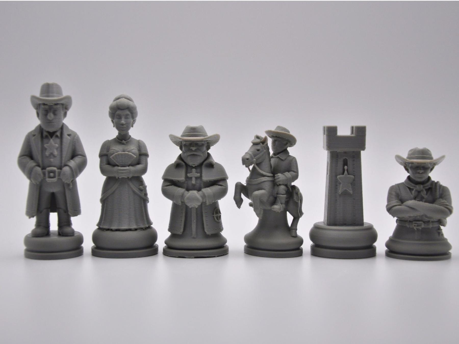Western-Cowboys-Schachfigurenset – komplettes 32-teiliges, 3D-gedrucktes PLA-Schachset | Geschenk für Schachfans | Made in Germany FehnFactory