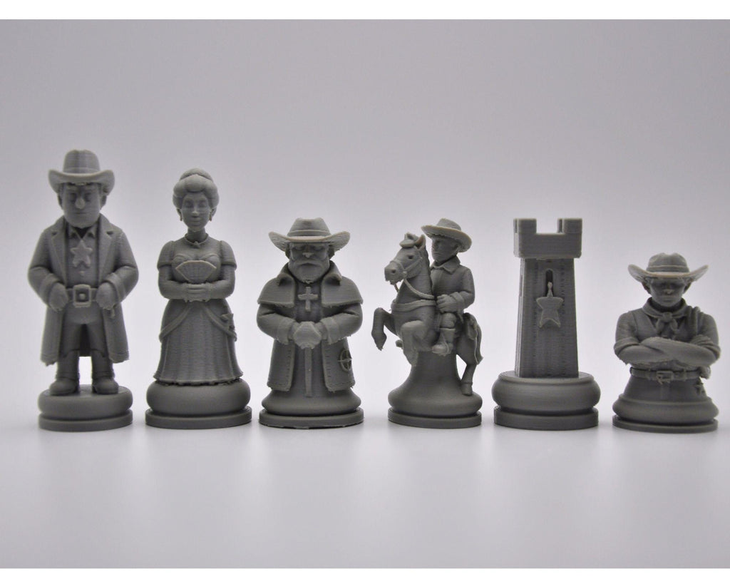 Western-Cowboys-Schachfigurenset – komplettes 32-teiliges, 3D-gedrucktes PLA-Schachset | Geschenk für Schachfans | Made in Germany FehnFactory