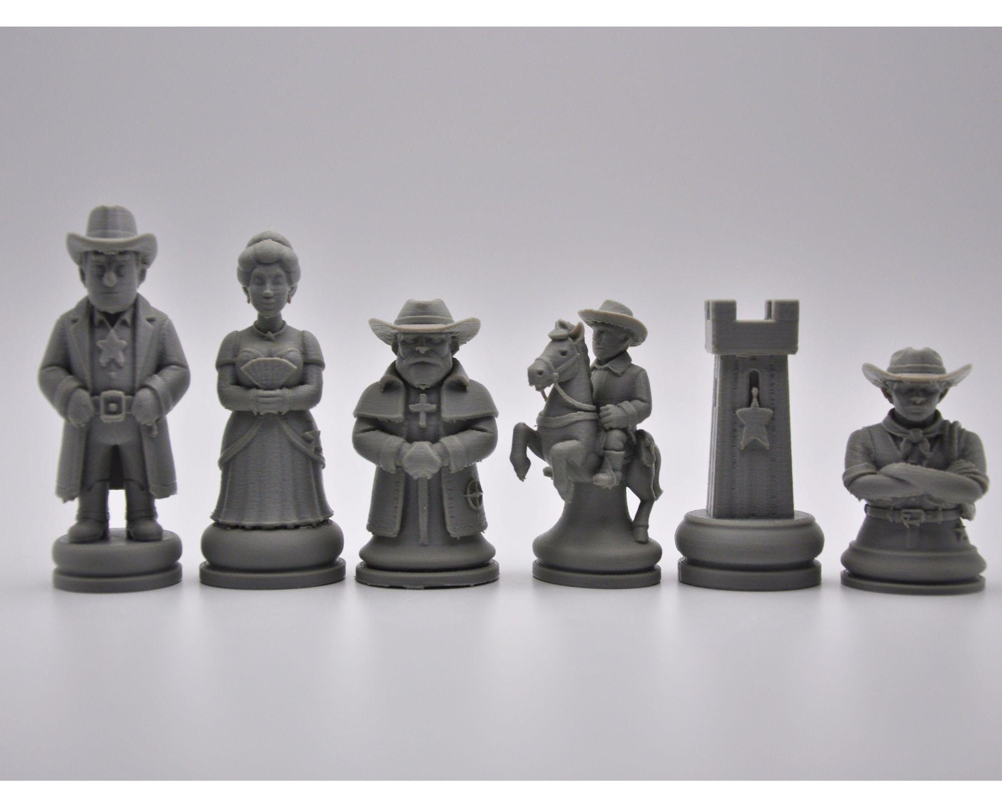 Western-Cowboys-Schachfigurenset – komplettes 32-teiliges, 3D-gedrucktes PLA-Schachset | Geschenk für Schachfans | Made in Germany FehnFactory