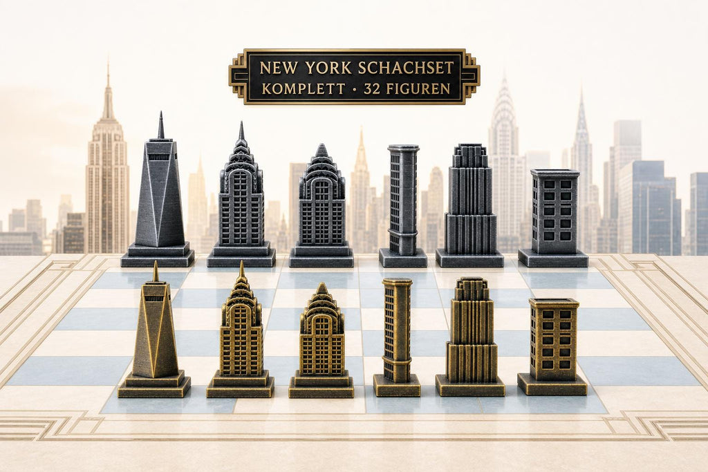 New-Yorker-Architektur-Schachfigurenset – komplettes 32-teiliges, 3D-gedrucktes PLA-Schachset | Geschenk für Schachfans | Made in Germany FehnFactory