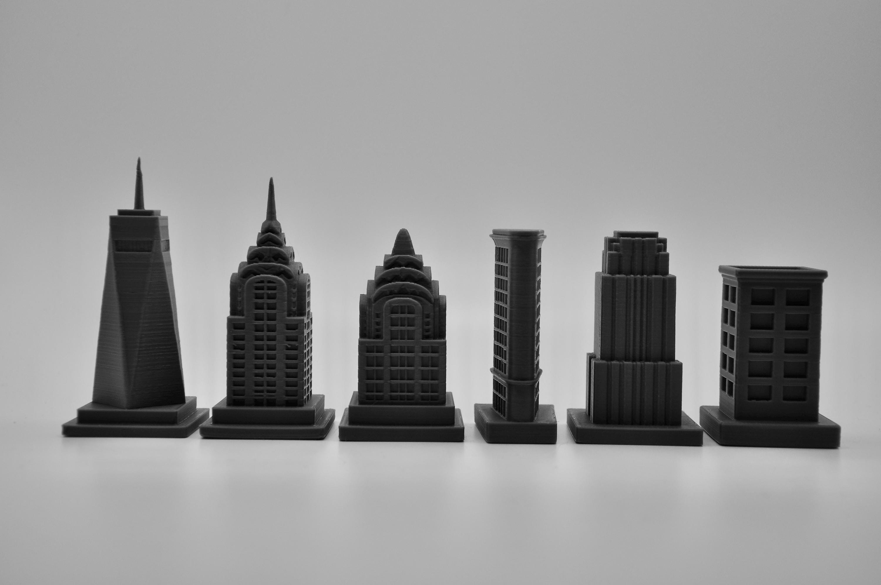 New-Yorker-Architektur-Schachfigurenset – komplettes 32-teiliges, 3D-gedrucktes PLA-Schachset | Geschenk für Schachfans | Made in Germany FehnFactory