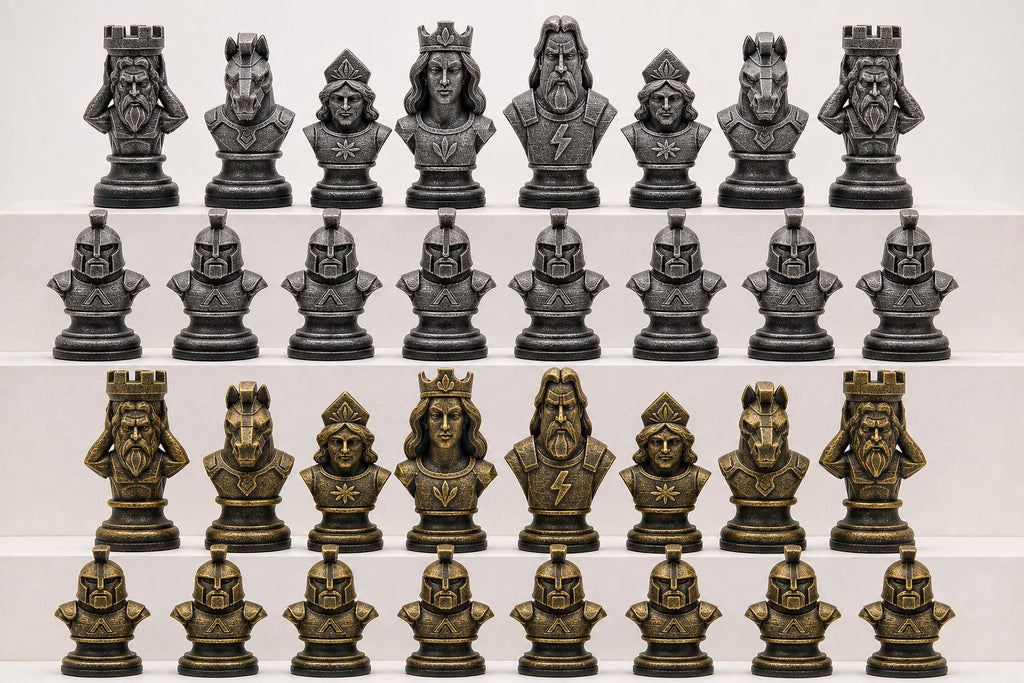 Griechische-Mythologie-Schachfigurenset – komplettes 32-teiliges, 3D-gedrucktes PLA-Schachset | Geschenk für Schachfans | Made in Germany FehnFactory