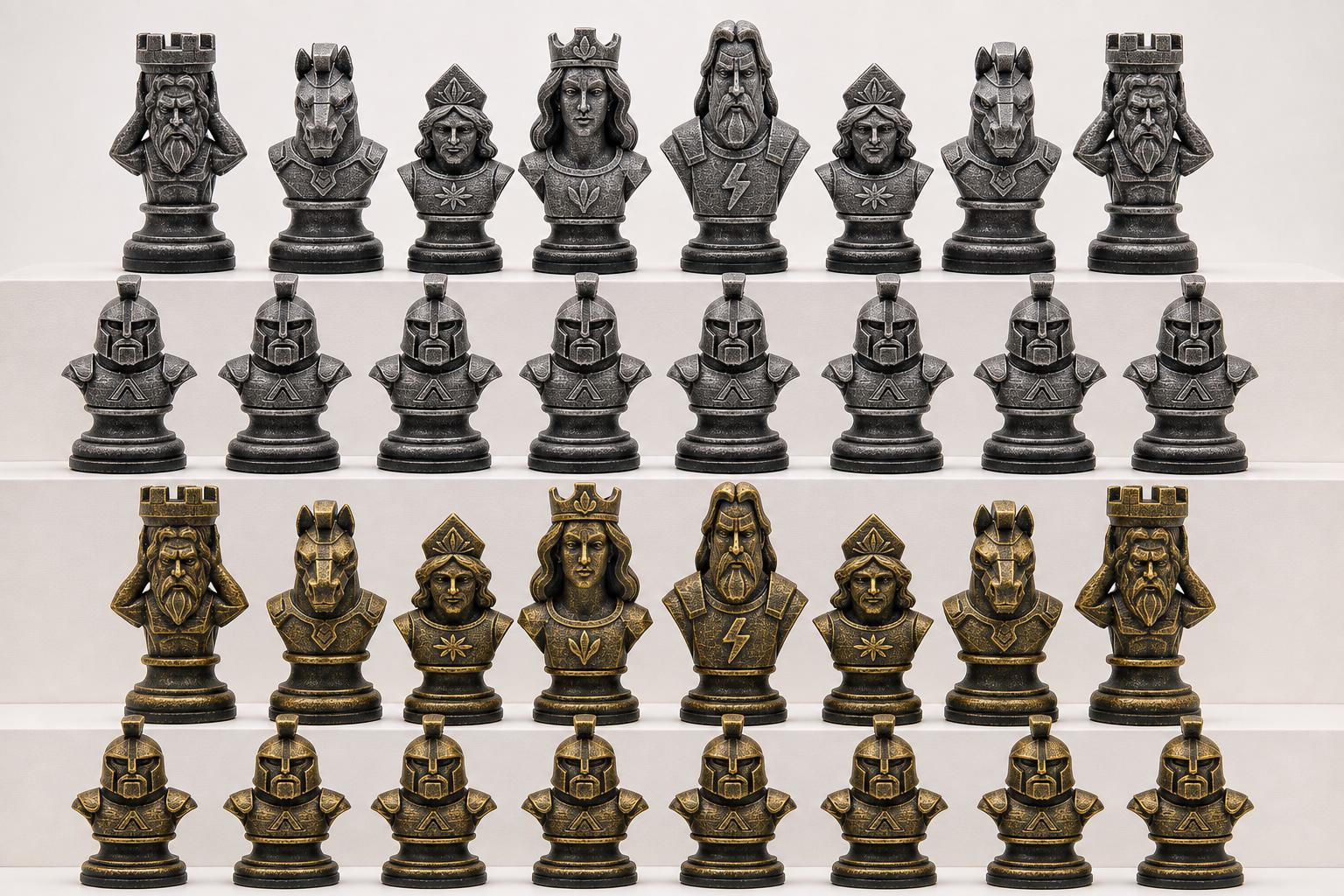Griechische-Mythologie-Schachfigurenset – komplettes 32-teiliges, 3D-gedrucktes PLA-Schachset | Geschenk für Schachfans | Made in Germany FehnFactory