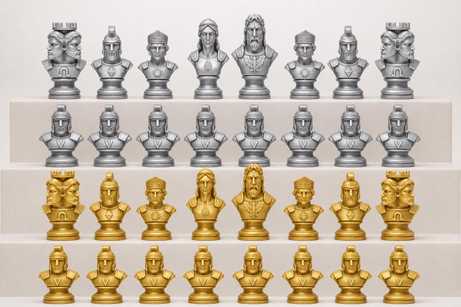 Römische-Mythologie-Schachfigurenset – komplettes 32-teiliges, 3D-gedrucktes PLA-Schachset | Geschenk für Schachfans | Made in Germany FehnFactory