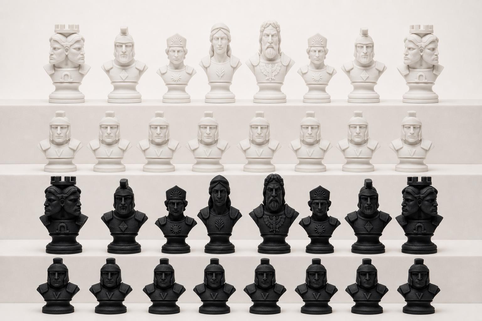 Römische-Mythologie-Schachfigurenset – komplettes 32-teiliges, 3D-gedrucktes PLA-Schachset | Geschenk für Schachfans | Made in Germany FehnFactory