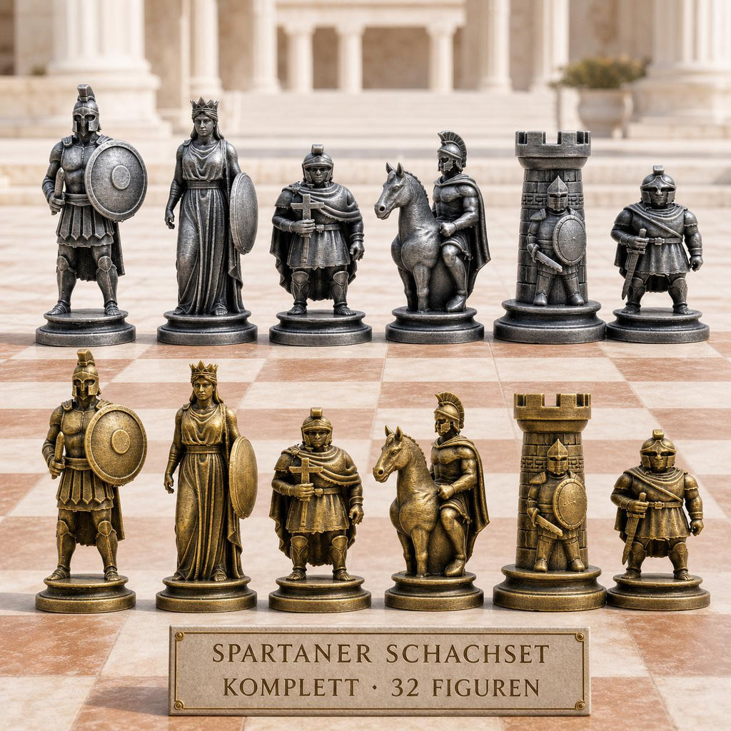 Sparta-Krieger-Schachfigurenset – komplettes 32-teiliges, 3D-gedrucktes PLA-Schachset | Geschenk für Schachfans | Made in Germany FehnFactory