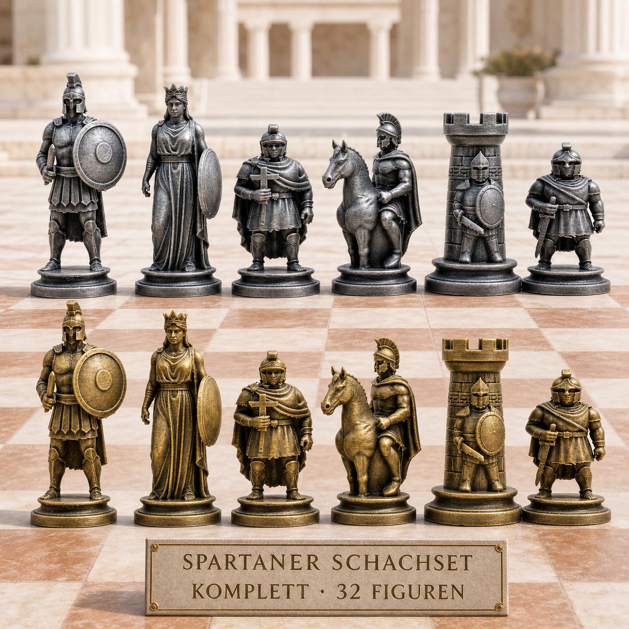 Sparta-Krieger-Schachfigurenset – komplettes 32-teiliges, 3D-gedrucktes PLA-Schachset | Geschenk für Schachfans | Made in Germany FehnFactory