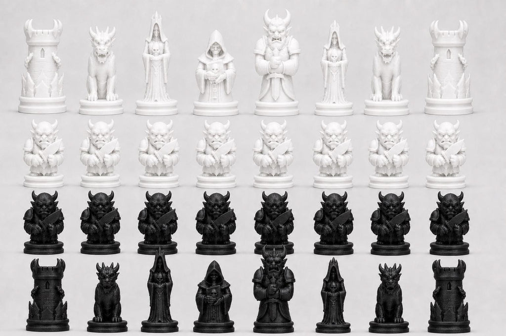 Unterwelt-Schachfigurenset – komplettes 32-teiliges, 3D-gedrucktes PLA-Schachset | Geschenk für Schachfans | Sammlerstück | Made in Germany