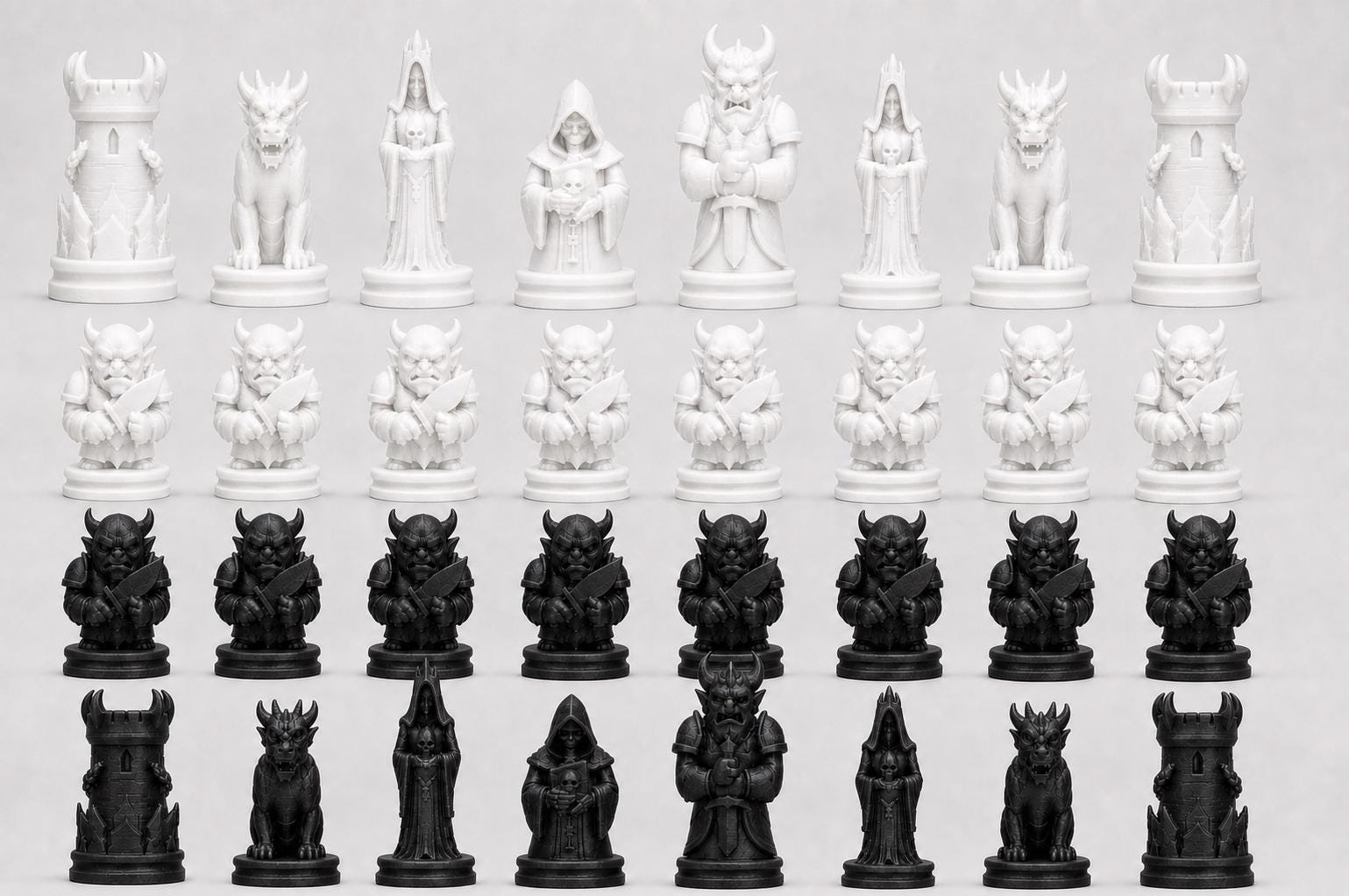 Unterwelt-Schachfigurenset – komplettes 32-teiliges, 3D-gedrucktes PLA-Schachset | Geschenk für Schachfans | Sammlerstück | Made in Germany