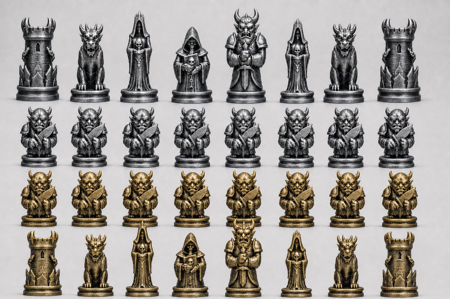 Unterwelt-Schachfigurenset – komplettes 32-teiliges, 3D-gedrucktes PLA-Schachset | Geschenk für Schachfans | Sammlerstück | Made in Germany