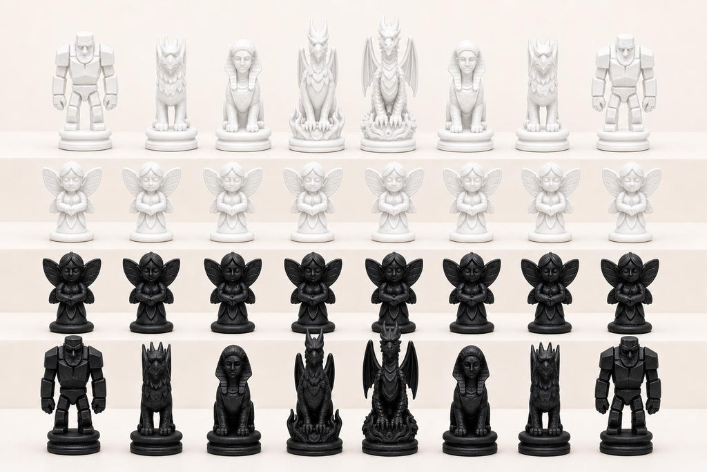 Mythische-Kreaturen-Schachfigurenset – komplettes 32-teiliges, 3D-gedrucktes PLA-Schachset | Geschenk für Schachfans | Made in Germany