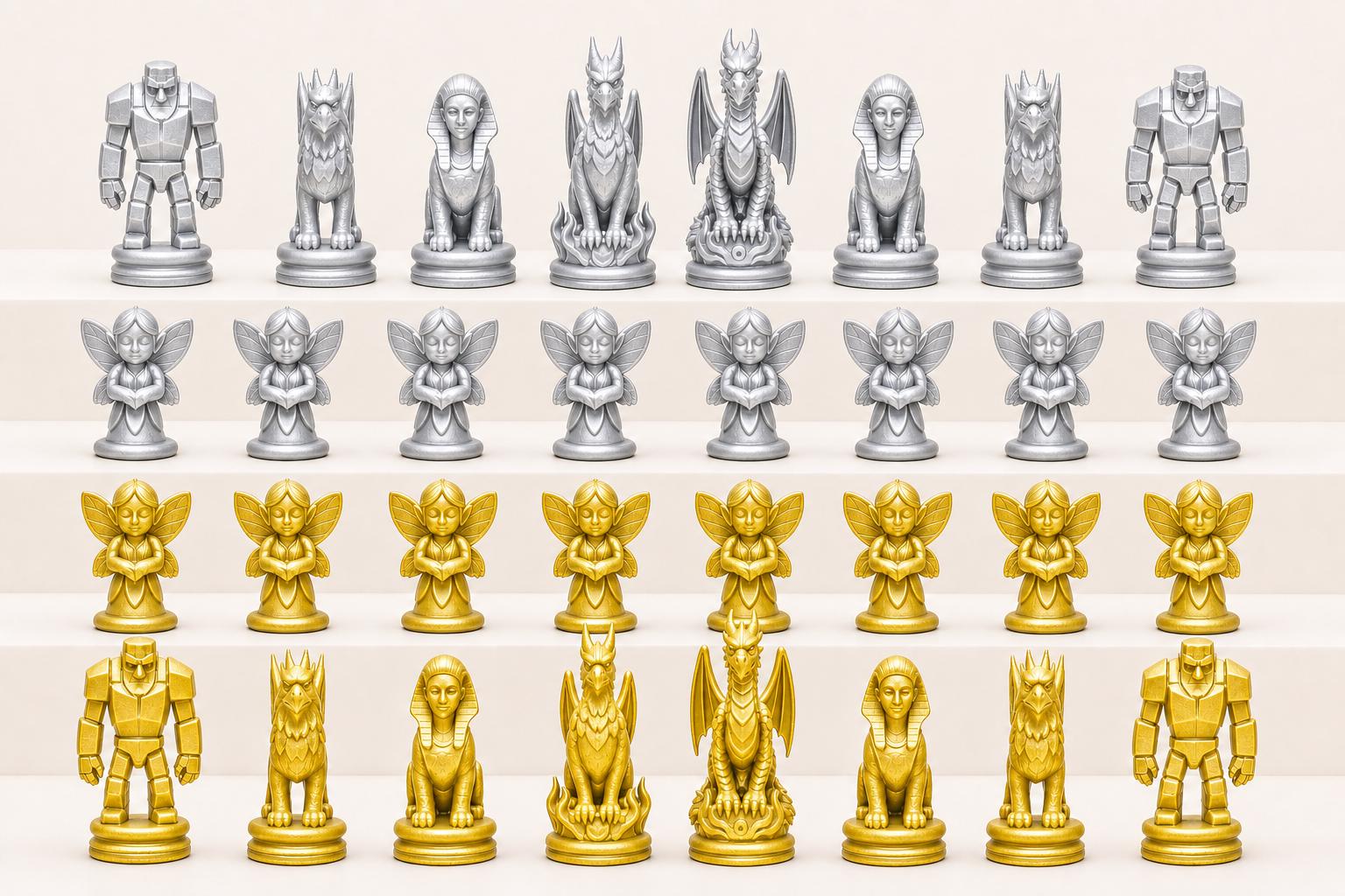 Mythische-Kreaturen-Schachfigurenset – komplettes 32-teiliges, 3D-gedrucktes PLA-Schachset | Geschenk für Schachfans | Made in Germany