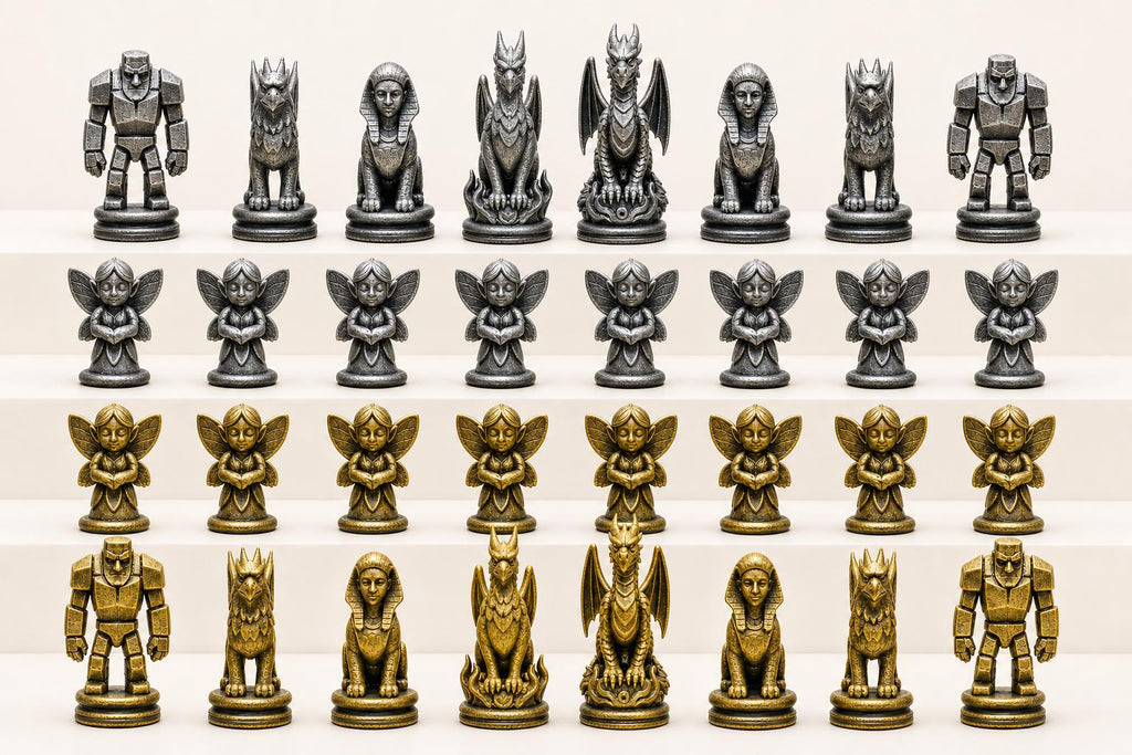 Mythische-Kreaturen-Schachfigurenset – komplettes 32-teiliges, 3D-gedrucktes PLA-Schachset | Geschenk für Schachfans | Made in Germany