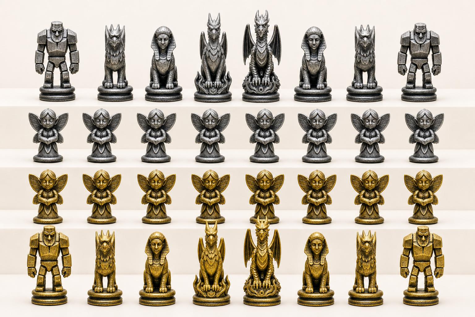 Mythische-Kreaturen-Schachfigurenset – komplettes 32-teiliges, 3D-gedrucktes PLA-Schachset | Geschenk für Schachfans | Made in Germany
