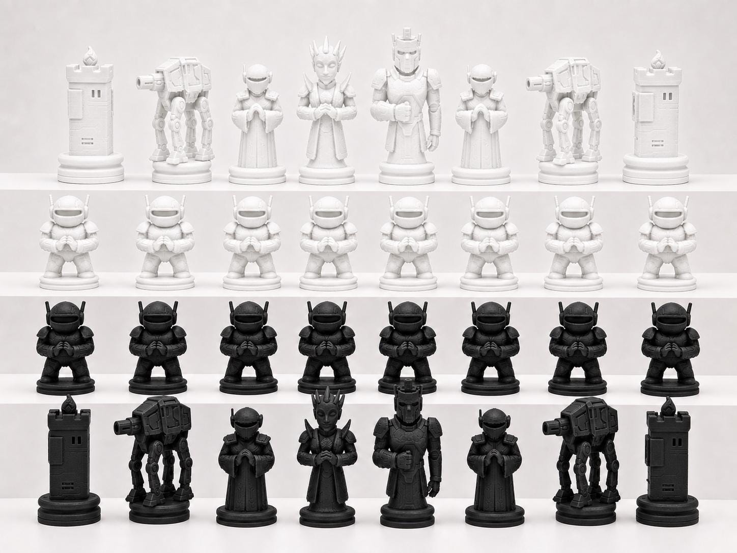 Technologie-Schachfigurenset – komplettes 32-teiliges, 3D-gedrucktes PLA-Schachset | Geschenk für Schachfans | Made in Germany