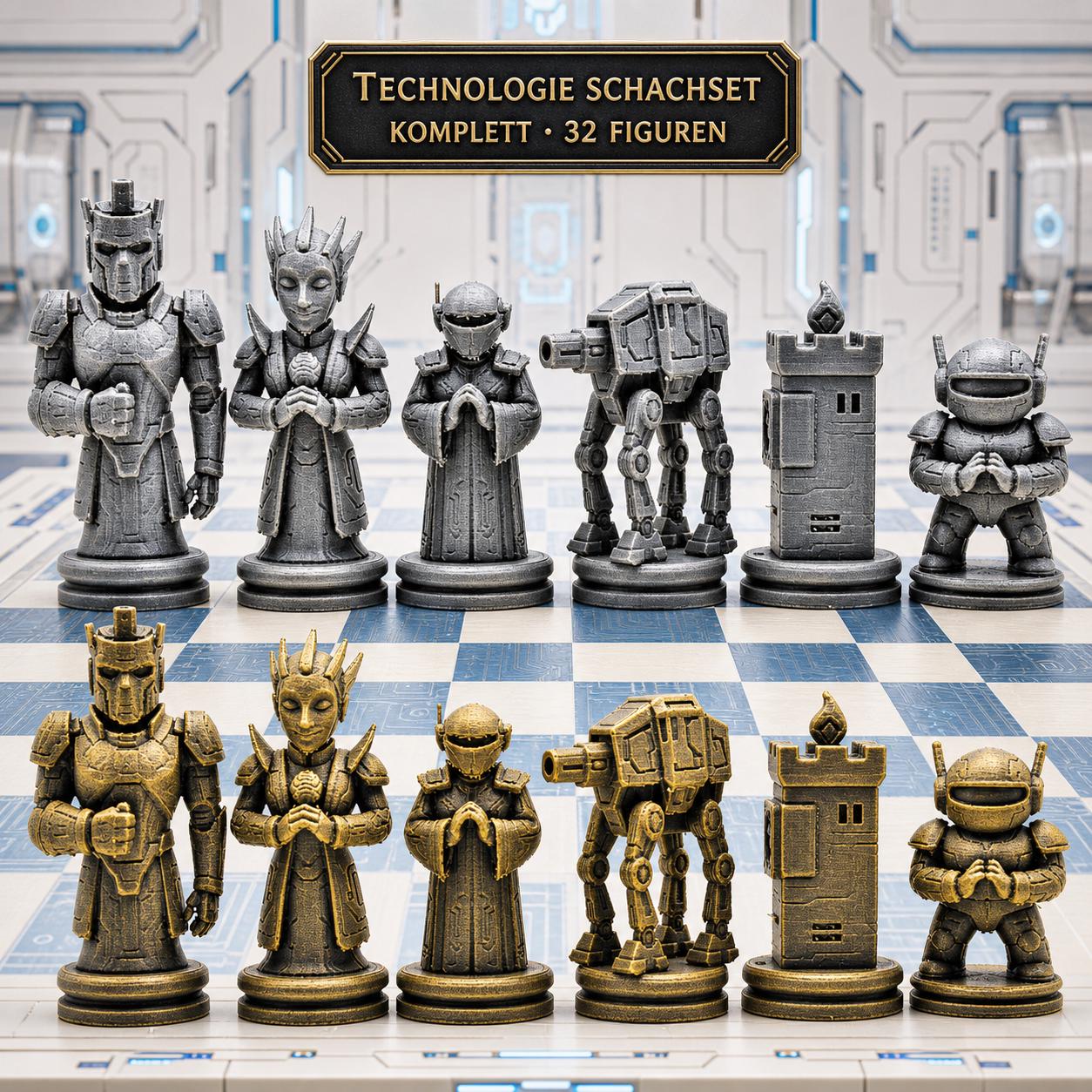 Technologie-Schachfigurenset – komplettes 32-teiliges, 3D-gedrucktes PLA-Schachset | Geschenk für Schachfans | Made in Germany