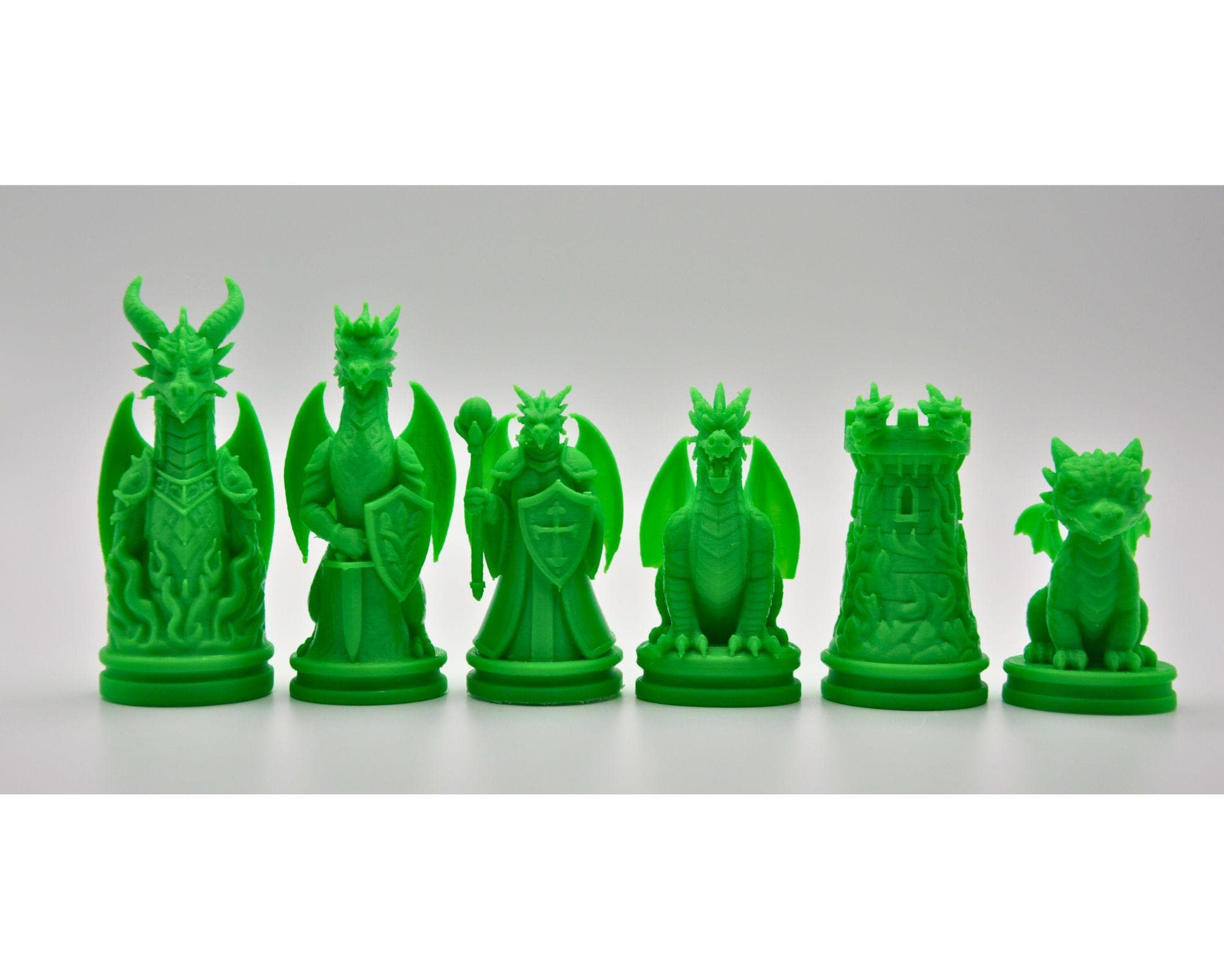 Ritter-gegen-Drachen-Schachfigurenset – komplettes 32-teiliges, 3D-gedrucktes PLA-Schachset | Geschenk für Schachfans | Made in Germany
