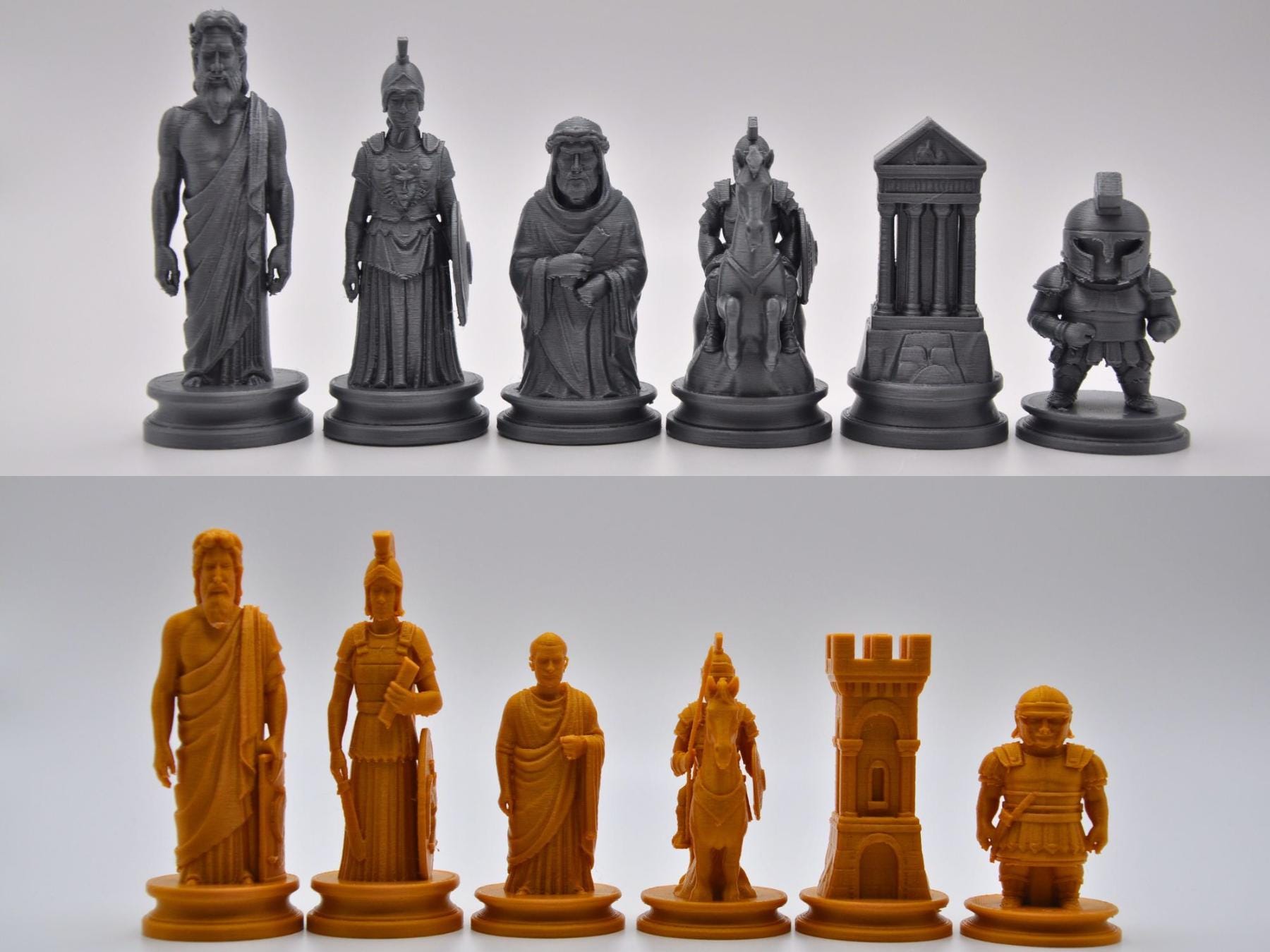 Antikes-Griechenland-gegen-antikes-Rom-Schachfigurenset – komplettes 32-teiliges, 3D-gedrucktes PLA-Schachset | Made in Germany