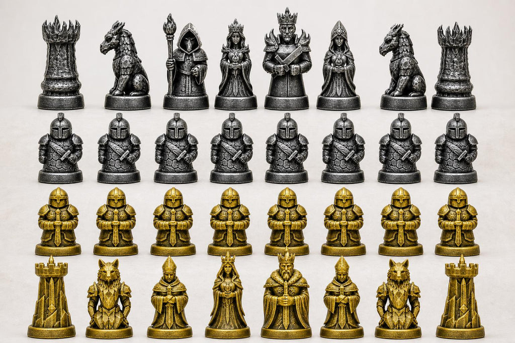 Feuer-gegen-Eis-Schachfigurenset – komplettes 32-teiliges, 3D-gedrucktes PLA-Schachset | Geschenk für Schachfans | Made in Germany