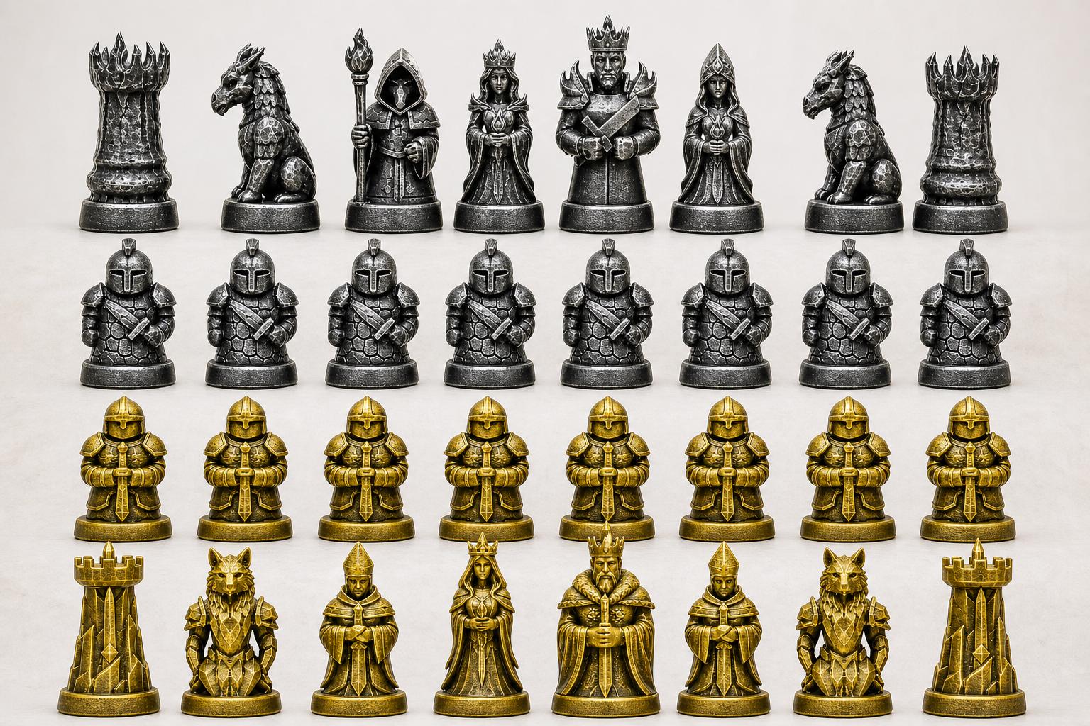 Feuer-gegen-Eis-Schachfigurenset – komplettes 32-teiliges, 3D-gedrucktes PLA-Schachset | Geschenk für Schachfans | Made in Germany