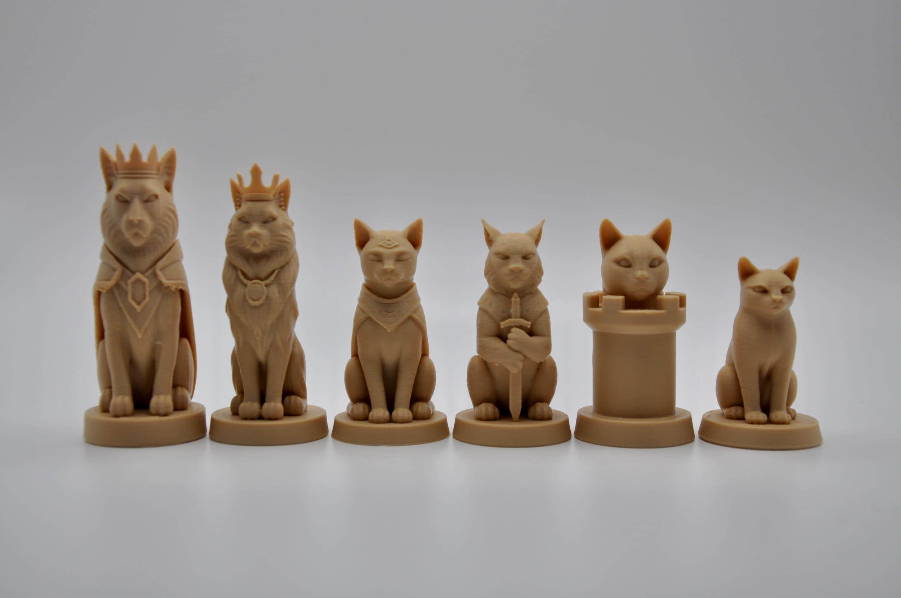 Hunde-gegen-Katzen-Schachfigurenset – komplettes 32-teiliges, 3D-gedrucktes PLA-Schachset | Geschenk für Schachfans | Made in Germany