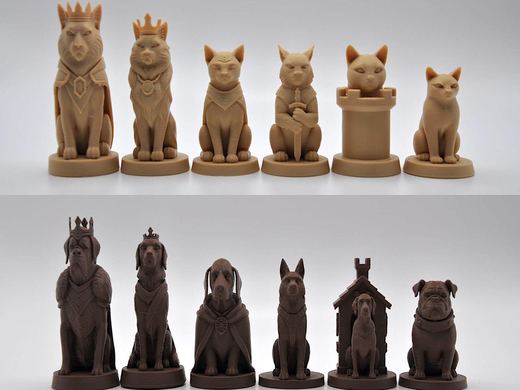 Hunde-gegen-Katzen-Schachfigurenset – komplettes 32-teiliges, 3D-gedrucktes PLA-Schachset | Geschenk für Schachfans | Made in Germany