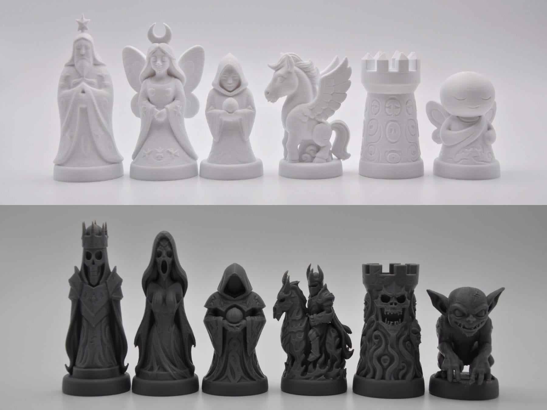 Traum-gegen-Albtraum-Schachfigurenset – komplettes 32-teiliges, 3D-gedrucktes PLA-Schachset | Geschenk für Schachfans | Made in Germany