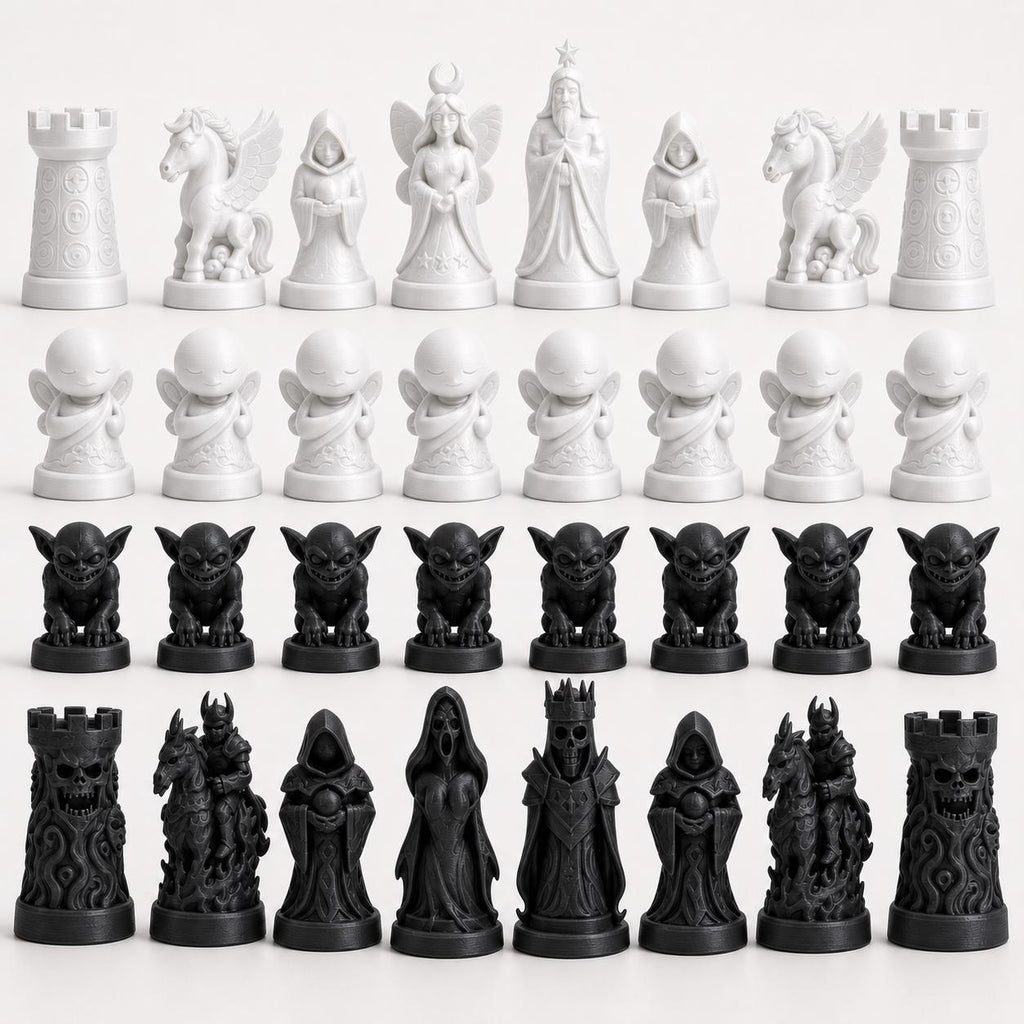 Traum-gegen-Albtraum-Schachfigurenset – komplettes 32-teiliges, 3D-gedrucktes PLA-Schachset | Geschenk für Schachfans | Made in Germany