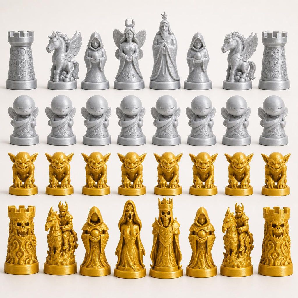 Traum-gegen-Albtraum-Schachfigurenset – komplettes 32-teiliges, 3D-gedrucktes PLA-Schachset | Geschenk für Schachfans | Made in Germany