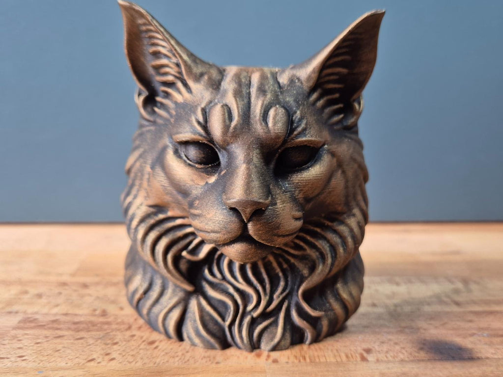 Maine Coon – kompakte Katzenbüste mit hohen Ohren und Halskrause | 19 Farben & 3 Größen | Made in Germany