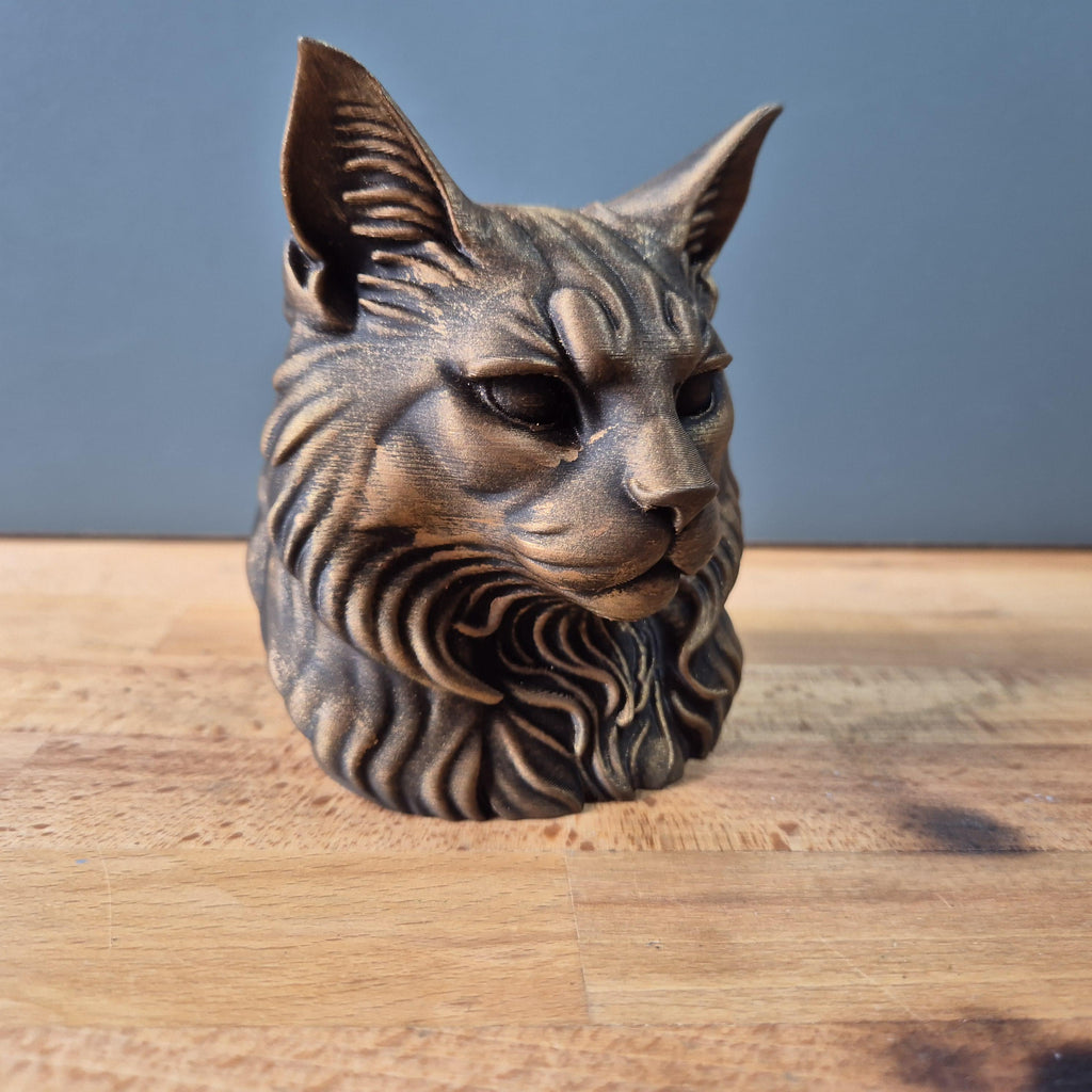 Maine Coon – kompakte Katzenbüste mit hohen Ohren und Halskrause | 19 Farben & 3 Größen | Made in Germany