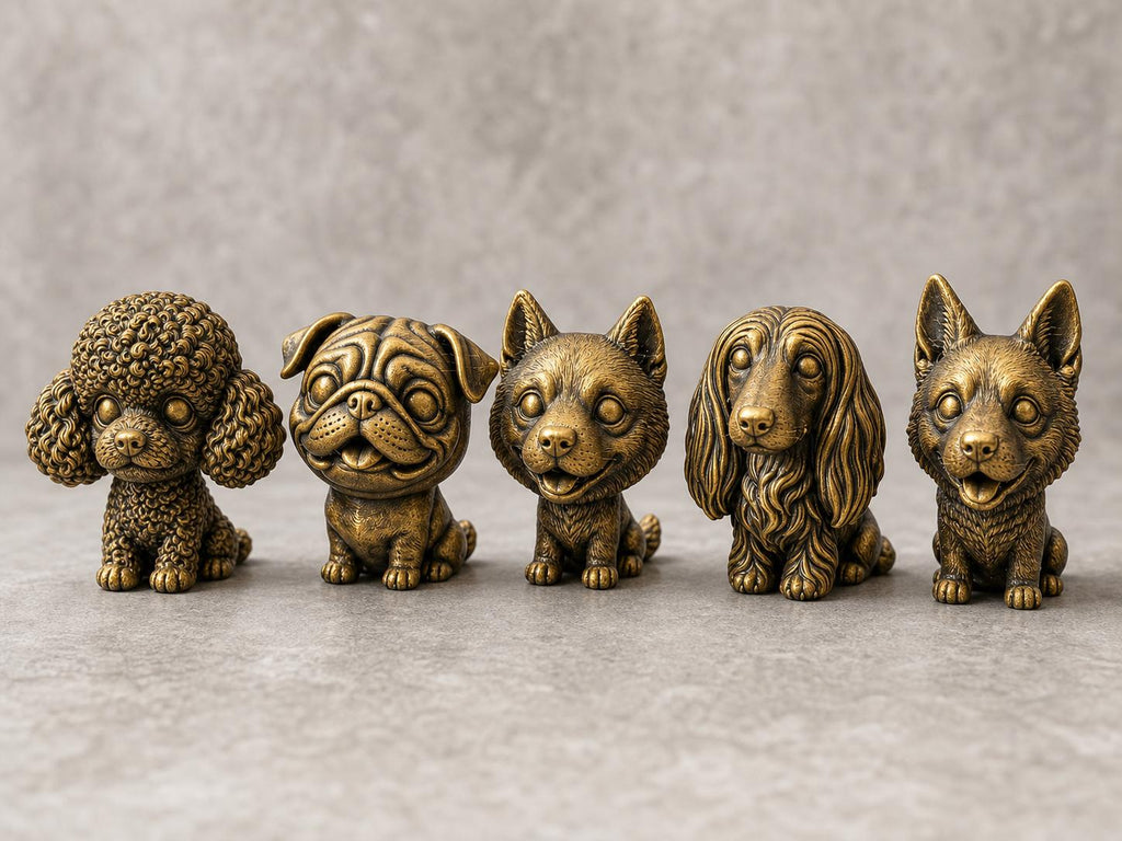 Wackelkopf-Hunde-Set – alle 5 Hundefiguren | 5 Größen & 7 Farben | 3D-Druck Made in Germany FehnFactory