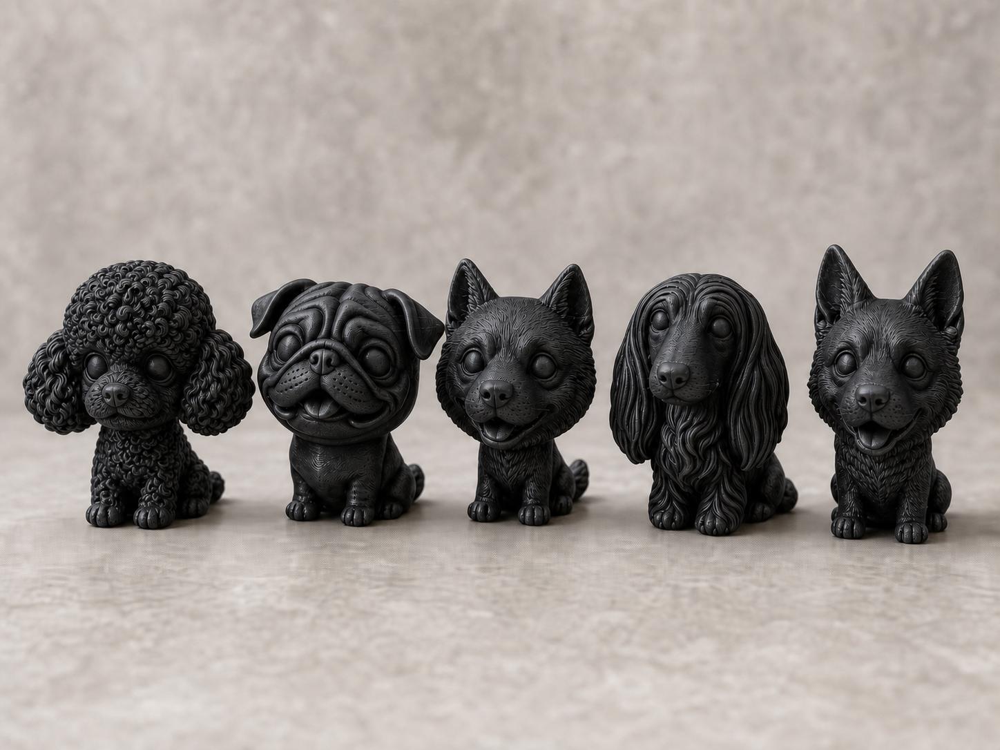 Wackelkopf-Hunde-Set – alle 5 Hundefiguren | 5 Größen & 7 Farben | 3D-Druck Made in Germany FehnFactory