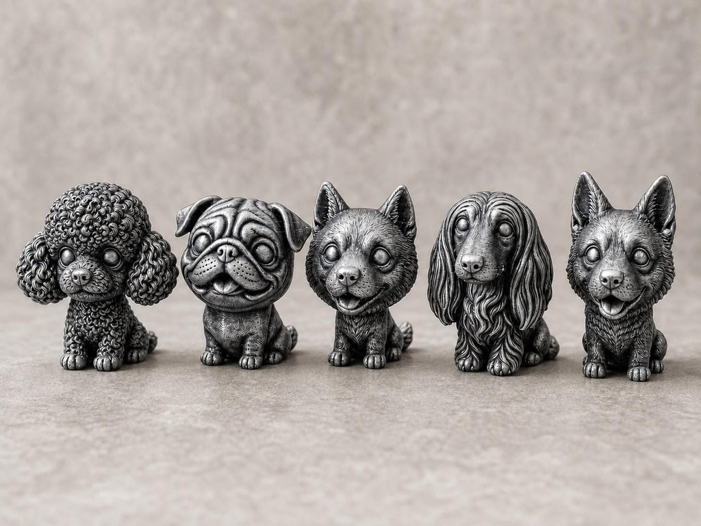 Wackelkopf-Hunde-Set – alle 5 Hundefiguren | 5 Größen & 7 Farben | 3D-Druck Made in Germany FehnFactory